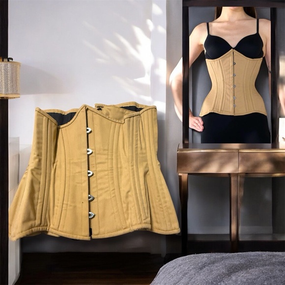 Tan Corset Bustier, Waist Trainer, High Shape-ware, Under-Bust, Boned, Cotton 26 - Picture 6 of 11